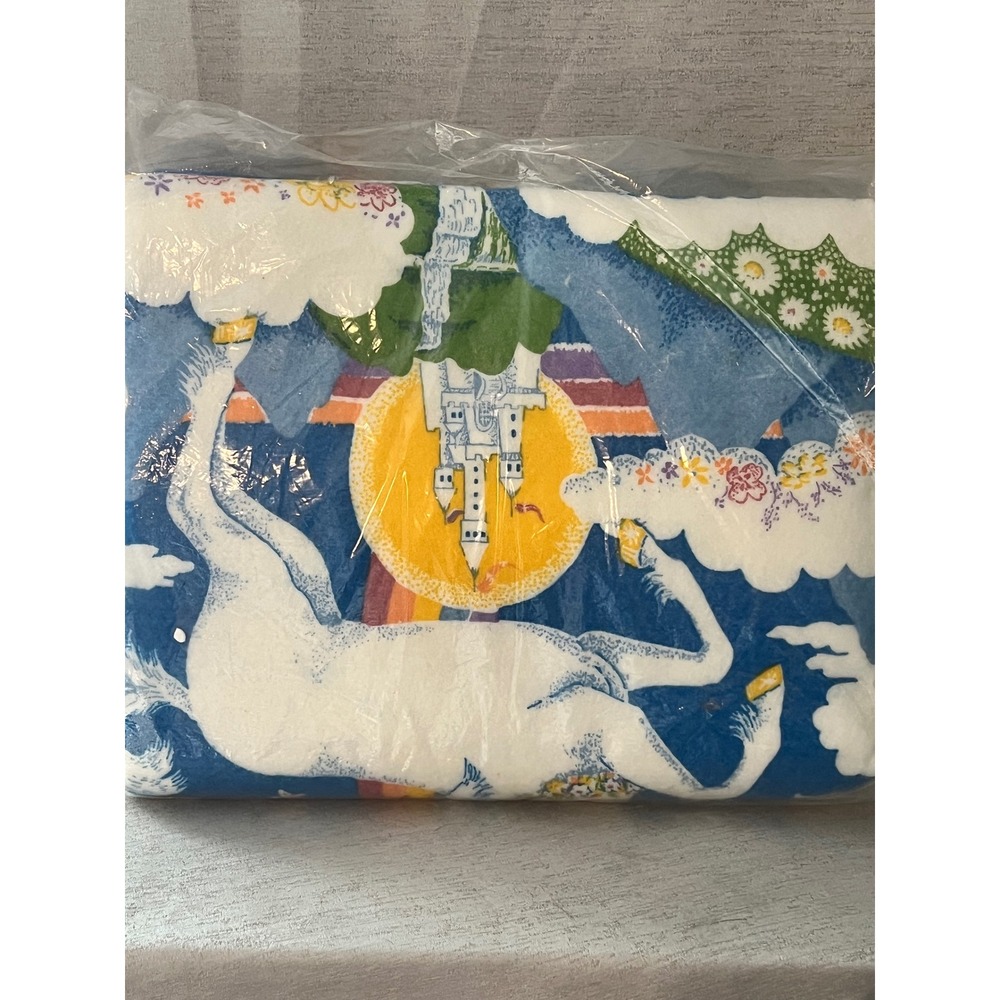 Vintage Beacon Unicorn Rainbow Castle Twin Blanket Blue Whip Stitch Perma-Nap - Picture 4 of 4